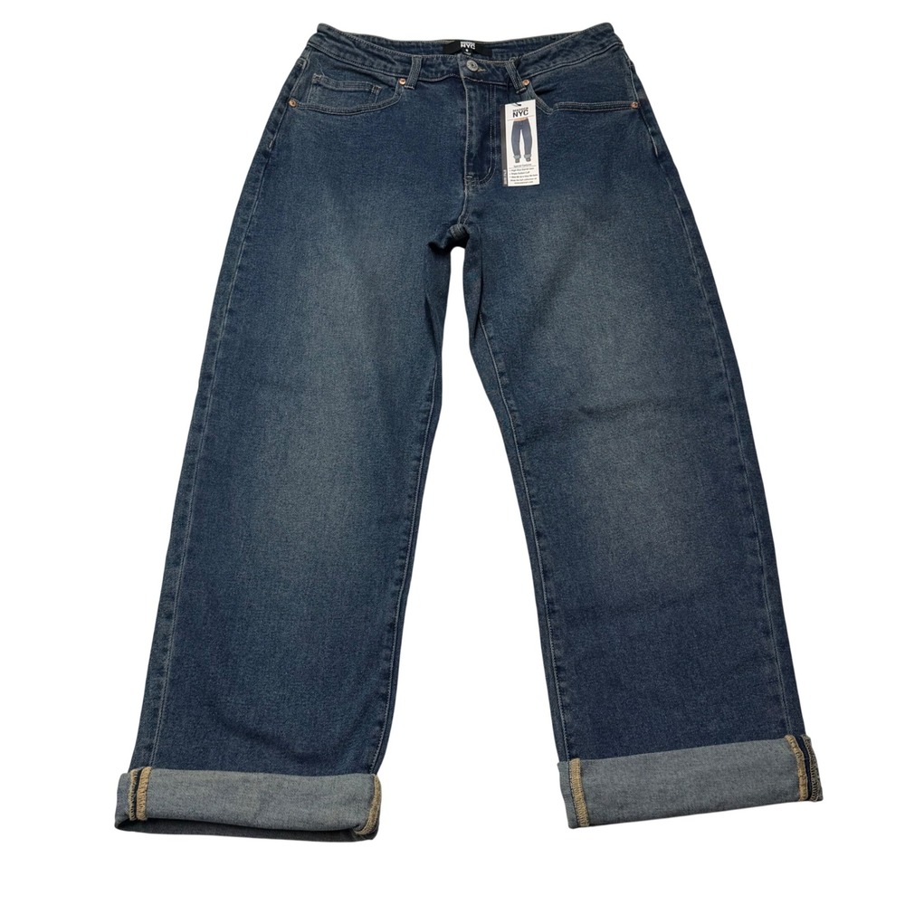 Madden NYC Womens High Rise Barrel Jeans Blue Triple Rolled Cuff Size 8 NWT